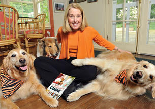 Author Kit Feldman ’78 with Phoebe, Amos, and Sam.