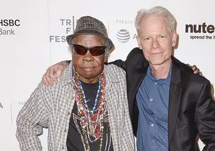 Sterling Magee (Mr Satan), left, and Adam Gussow ’79 *00 at the premiere of the Satan and Adam during the 2018 Tribeca Film Festival.