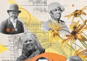 Collage of Princetonians who had buildings named after them.