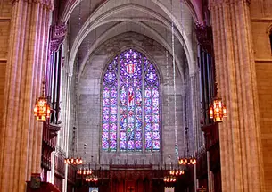 The University Chapel's stained glass balances the rationalism of the academy and the spiritualism of Christianity.