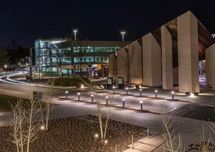 The Dinky station at night