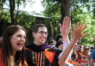 President Christopher Eisgruber ’83 greets students after Opening Exercises.