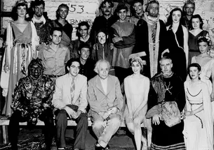 Albert Einstein with the cast of a University Players production of The Tempest circa 1953