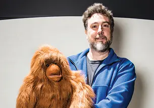 Professor Michael Graziano ’89 *96 sometimes begins lectures by doing ventriloquism with his puppet, Kevin, which can lead listeners to think that Kevin has awareness.
