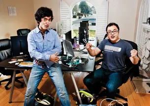 Enthusiasm abounds in Mountain View, Calif., where Arman Suleimenov *12, left; Tony Xiao ’12; and Jordan Lee GS (not pictured) develop their computer application, Collections.