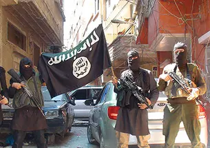 Fighters with the ISIS flag