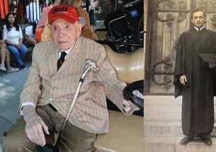 Dr. Joe Schein ’37 in 1937 and now.