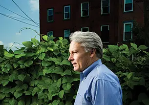 Marty Johnson ’81 in the Chestnut Community Garden in Trenton, which Isles supports.