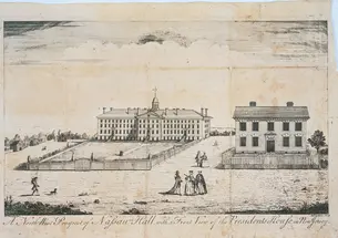 The original Nassau Hall, depicted in a 1764 print.