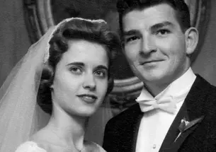 Suzy and John Graham '61 in 1960 and, below, on the occasion of their 50th wedding anniversary.