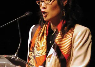 Sheryl WuDunn *88 speaks at a ceremony in October 2009, when she and her husband, Nicholas Kristof, were honored for their work on behalf of women and girls.