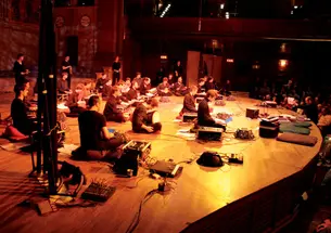 The Princeton Laptop Orchestra, shown performing last winter in Alexander Hall’s Richardson Auditorium, made its Carnegie Hall debut April 25. 