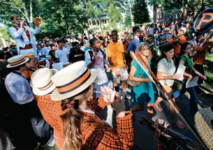 Freshmen march in the annual Pre-rade to the sounds of the University Band.