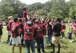 A team-building exercise for African Leadership Academy graduates at the Princeton-Blairstown Center.