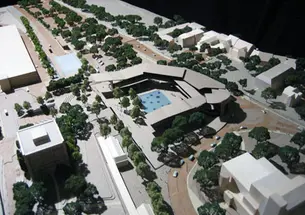 LIVE.NB_ArtsNeighborhood.jpg A model of three attached buildings that would provide performance, teaching, and office space for the arts. In the foreground are New South, left, and McCarter Theatre.