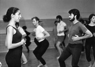 Dance professor Ze’eva Cohen, with a 1969 dance class and, below, in 2003.
