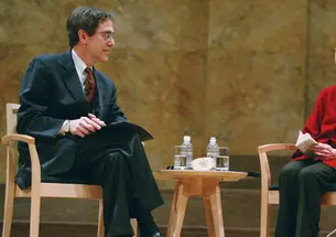 Justice Ruth Bader Ginsburg responds to a question from Provost Christopher Eisgruber ’83.