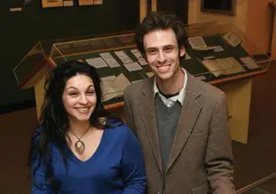  Renée Fox *10 and Gregory Londe GS display two volumes included in a Firestone Library exhibition that tells the story of Irish prose. The two curated the exhibition.