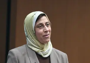 Amaney Jamal, assistant professor of politics, speaking April 22 in Robertson Hall on “Muslim Americans: Enriching or Threatening American Democracy?”