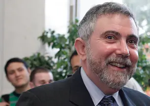 Professor Paul Krugman beams during a Woodrow Wilson School reception celebrating his Nobel Prize.