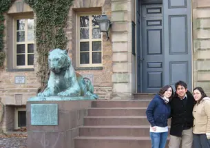 Victoria Laws ’08, left, chairwoman of the Latino Coalition, and Chicano Caucus officers Oscar Castro ’09 and Jessica Gamboa ’10 met at Nassau Hall to discuss Latino issues with President Tighlman.