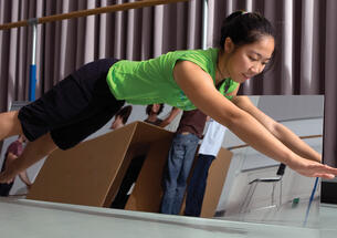 Stephanie Chen ’09 “takes flight” as she rehearses for a magic-themed Princeton Atelier performance.
