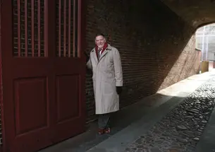 Gary Nash '55 *64 at Franklin Court, the site of Benjamin Franklin's home in Philadelphia.