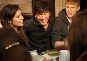 Rockefeller College master Jeff Nunokawa, center, with students at lunch.