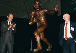 Bill Bradley ’65, left, and Dick Kazmaier ’52 at the No. 42 retirement ceremony Oct. 24.