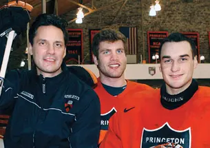 From left, coach Guy Gadowsky and seniors Cam MacIntyre and Zane Kalemba all played junior hockey to prepare for their collegiate careers.