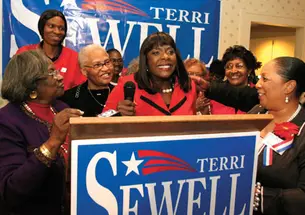 In Selma, Terri Sewell ’86 celebrates her victory Nov. 2 as the first black woman to be elected to represent Alabama in Congress.