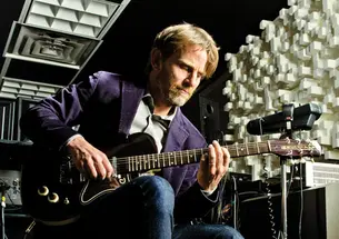 Professor Steven Mackey in the recording studio at the Woolworth Music Center.