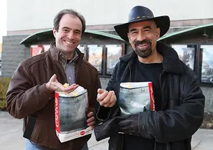 PAW senior writer Mark F. Bernstein ’83, left, and astrophysics professor David Spergel ’82 discuss the science in Interstellar.