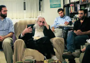 Graduate students meet with Rabbi Menachem Froman, third from left, chief rabbi of the Tekoa settlement in the West Bank, as part of a Woodrow Wilson School policy workshop.