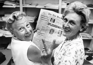 Above left, Estelle Griswold, medical adviser and executive director of the Planned Parenthood clinic in New Haven, Conn., and Cornelia Jahncke, at right, president of ­the Planned Parenthood League of ­Connecticut, celebrating ­victory in a 1965 case 