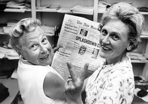Above left, Estelle Griswold, medical adviser and executive director of the Planned Parenthood clinic in New Haven, Conn., and Cornelia Jahncke, at right, president of ­the Planned Parenthood League of ­Connecticut, celebrating ­victory in a 1965 case 