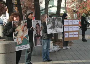 Animal-rights activists gathered on Washington Road in November to protest the University’s treatment of research animals.