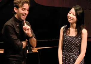 Anthony Roth Costanzo ’04 offers a suggestion to soprano Lydia Lim ’15.