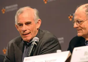  Princeton professor Christopher Sims, left, and NYU professor Thomas Sargent, a visiting professor at Princeton, at a press conference following the announcement that they had won the Nobel Prize for economics.