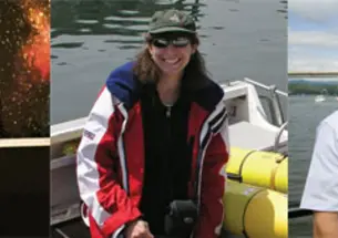 Among the faculty’s MacArthur fellows who are alumni are, from left, astrophysicist David Spergel ’82, engineering professor Naomi Leonard ’85, and engineer Ted Zoli ’88.