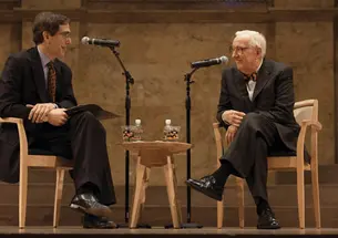 Former Supreme Court Justice John Paul Stevens, right, is questioned by Provost Christopher Eisgruber '83, one of Stevens’ former law clerks, during an October 2011 conversation in Richardson Auditorium.