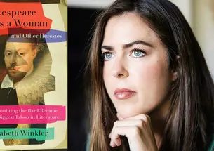 Left, the cover of "Shakespeare Was a Woman"; right, headshot of Elizabeth Winkler resting her chin on her hand.