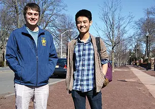 “Hose Bicker” leaders Joseph LoPresti ’15, left, and Ryan Low ’16 on Prospect Avenue.