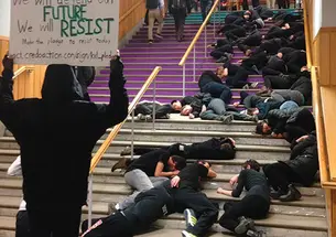 Students stage a “die-in” at Frist Campus Center.