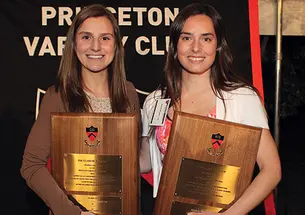 Rachel Zambrowicz ’14, left, and Randi Brown ’14 shared the award for highest academic standing among senior athletes.