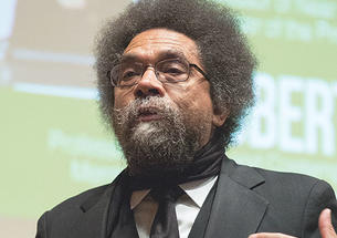 Cornel West *80 speaks at a divestment event.