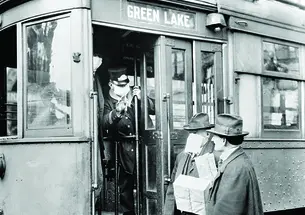 Face masks on public transit in Seattle, Washington. 