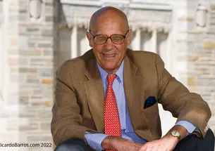 Photo of Leonard L. Milberg ’53 with a Princeton building in the background.
