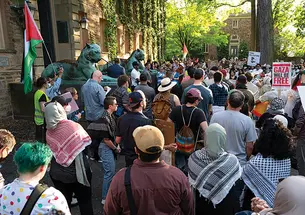 Demonstrators rally in front of Nassau Hall.