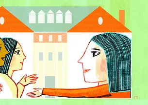 Illustration of students reaching out to shake hands